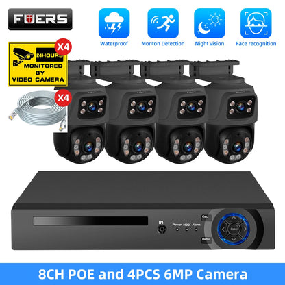 FUERS 8CH Poe 6MP Camera System Video Surveillance Kit Security Camera Ptz Camera Outdoor Camera Two Way Audio Full Color Night