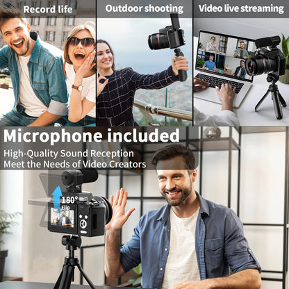 NBD 64MP Digital Cameras for Photography, 16X Optical Zoom Camera with WiFi & App Control, Vlogging Camera with 180°Flipable Scr