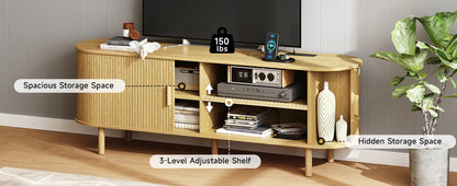 TV Stand Living Room Furniture with Power Outlet for TVs up to 60/70",TV Table with Sliding Doors Storage Adjustable Shelves