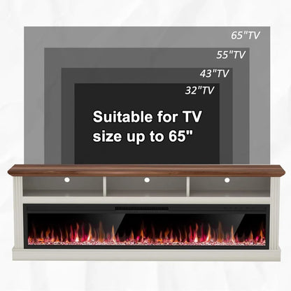 58" Fireplace TV Stand for TVs Up to 65" with 52" Electric Fireplace,White Entertainment Center,Led Light TV Consoles