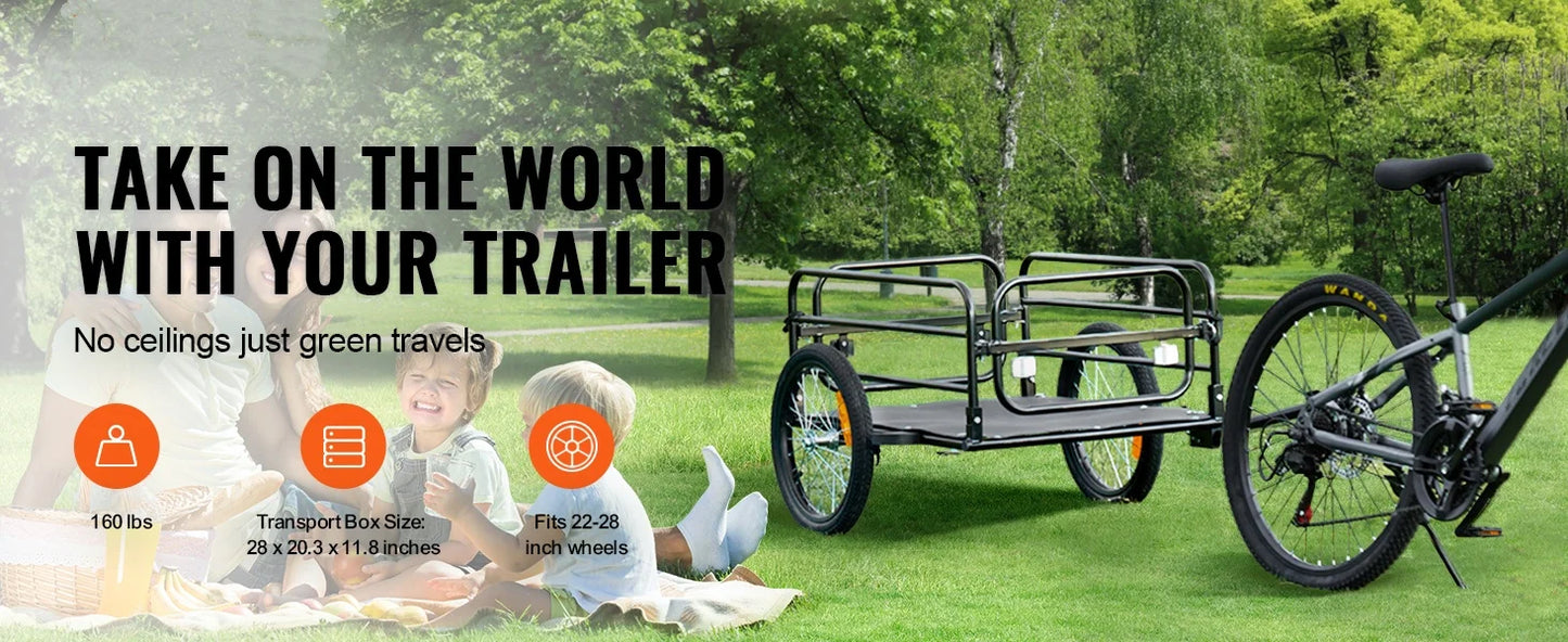 SucceBuy 160 lbs Bike Cargo Trailer Foldable Storage Bicycle Wagon Cart with 16" Wheels Safe Reflectors Fits 22"-28" Bike Wheels