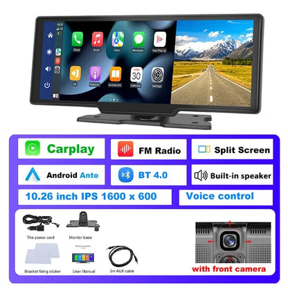 Podofo 10.26" Dash Cam 4K Rearview Camera Dashboard DVR Car Monitor