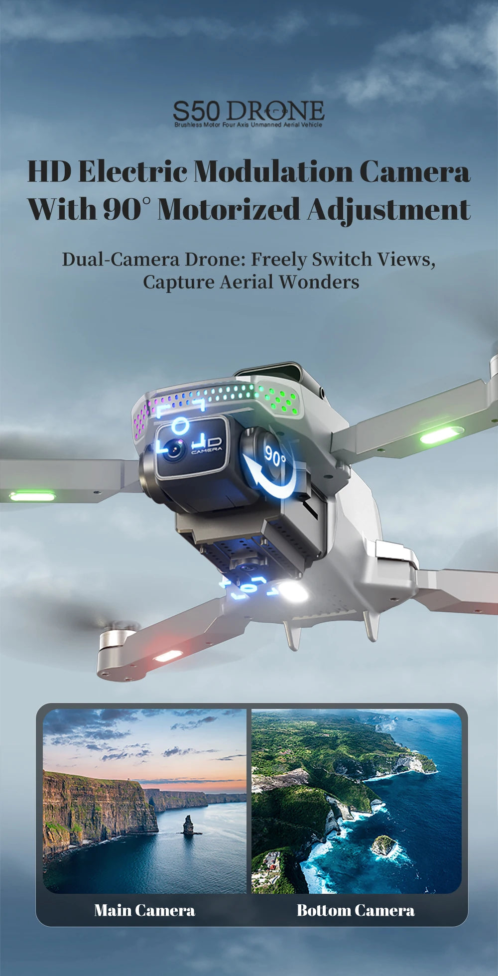 『GPS』S50 Pro Drone Toys, 2 Batteries, 4.5-inch Large Screen Remote, HD Camera: Capture & Record & Live View, Obstacle Avoidance