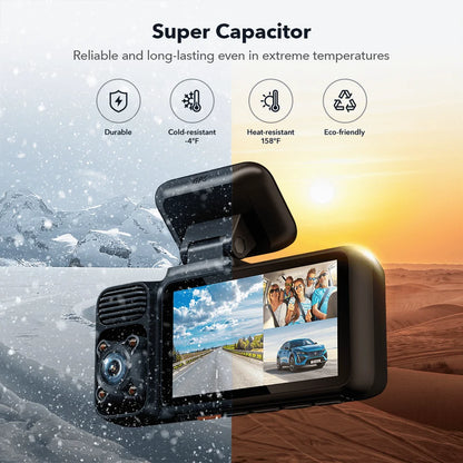 REDTIGER 3 Channel Car Camera 4k Dash Camera