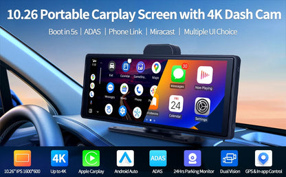 Imagebon 10.26" 4K ADAS Wireless CarPlay & Android Auto Dash Cam