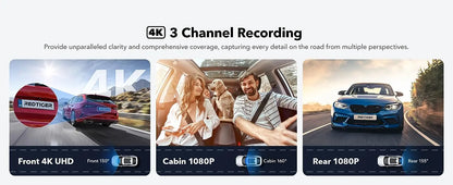 REDTIGER 3 Channel Car Camera 4k Dash Camera