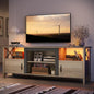 Farmhouse TV Stand for 70 inch TV, Gaming Entertainment Center with LED Lights & Storage Cabinets & Shelf