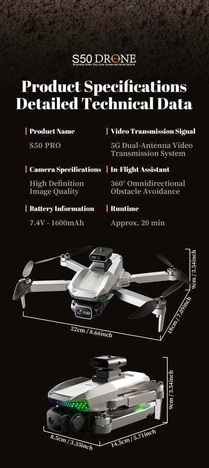 『GPS』S50 Pro Drone Toys, 2 Batteries, 4.5-inch Large Screen Remote, HD Camera: Capture & Record & Live View, Obstacle Avoidance