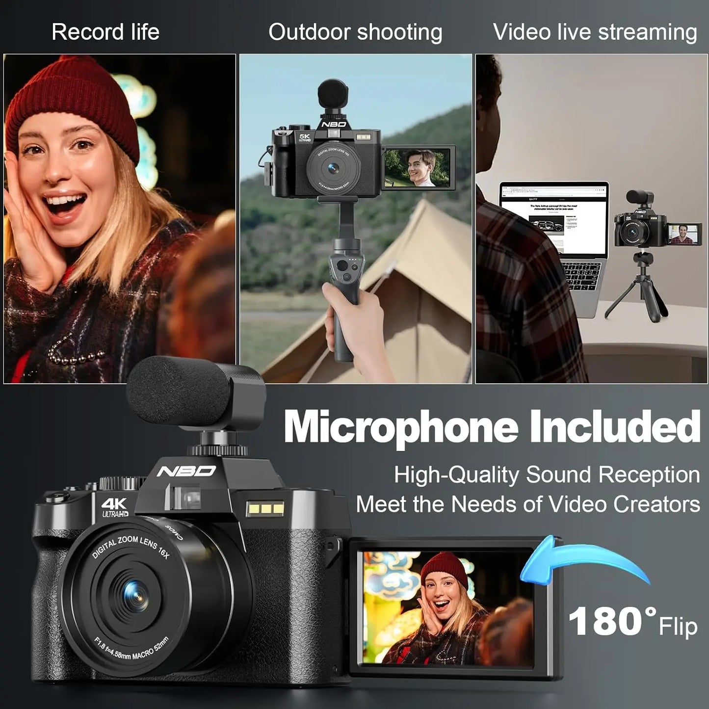NBD 4K Digital Cameras for Photography,48MP Camera,