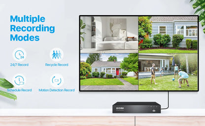ZOSI 4K PoE Video Surveillance Cameras System 8 Ports 16CH 8MP CCTV NVR Person/Vehicle Detect 8MP/5MP Out/Indoor Security IP Cam