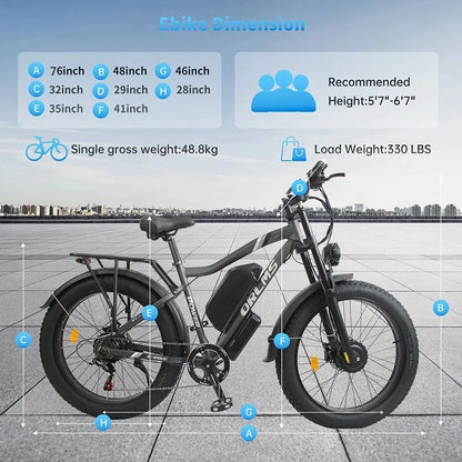 ORLMS MX500 26" Fat Tire Mountain Electric Bike 2000W Dual Motor 52V 25Ah Battery