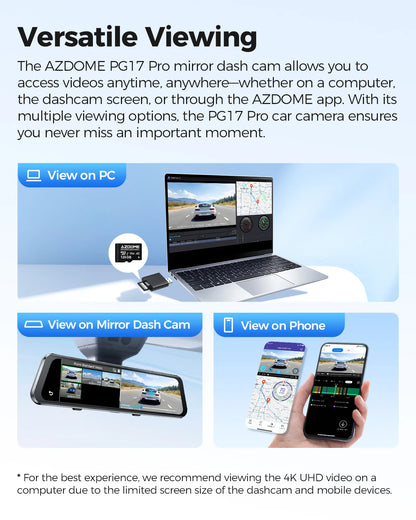 AZDOME 4K+2.5K Dash Cam PG17 Pro