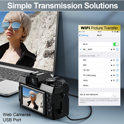 NBD 48MP Digital Cameras for Photography with WiFi & App Control,4K Autofocus Vlogging Camera