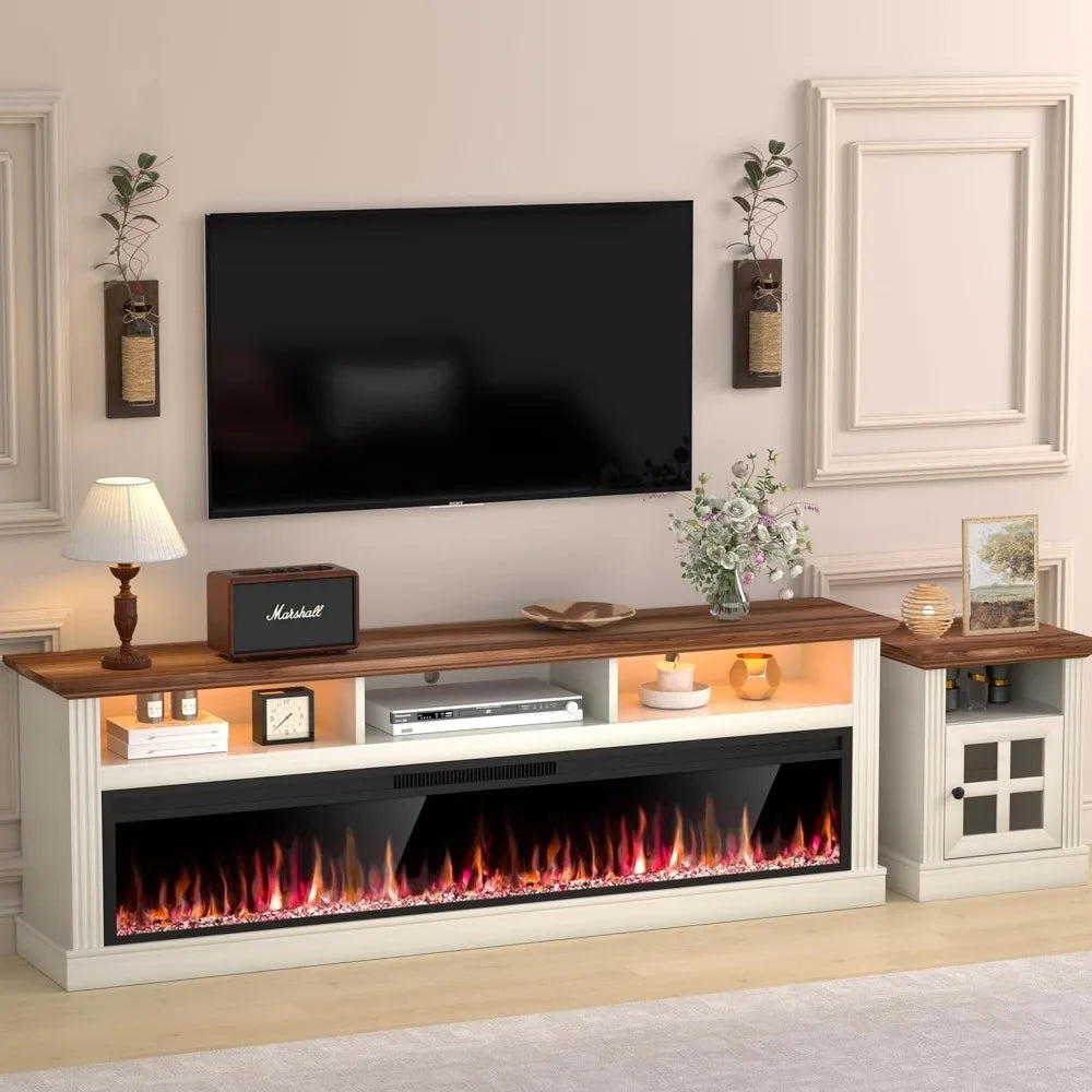 58" Fireplace TV Stand for TVs Up to 65" with 52" Electric Fireplace,White Entertainment Center,Led Light TV Consoles