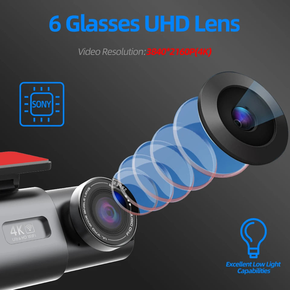 E-ACE 4K Dash Cam for Cars Dual Lens Camera DVR Video Recorder