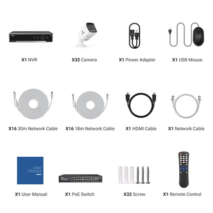 ANNKE 32CH 4K Ultra HD POE Network Video Security System 8MP H.265+ IP Camera Support Two Way Audio Human&Vehicle Detection 4MM