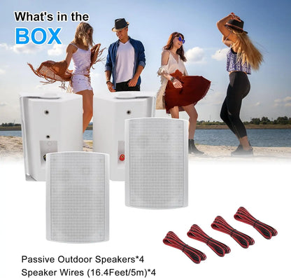 Herdio 4PCS 800W 6.5'' Outdoor Speakers Wired Waterproof Passive Wall Mount Speakers With Powerful Bass For Home Patio Poolside