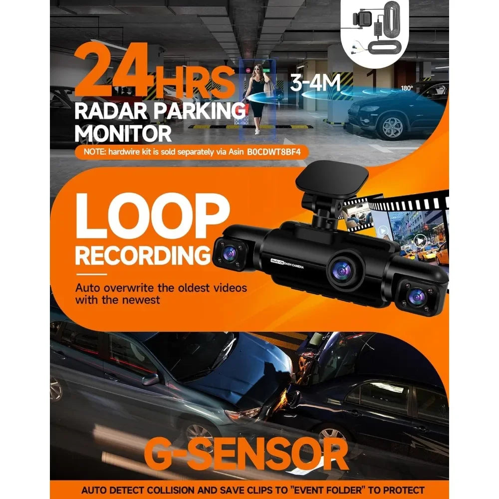 Neideso 360° Dash Cam Front, Rear and Inside,