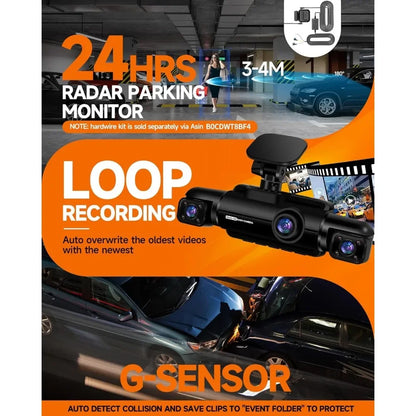 Neideso 360° Dash Cam Front, Rear and Inside,