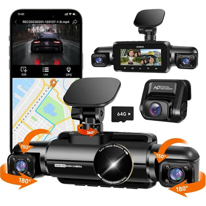 Neideso 360° Dash Cam Front, Rear and Inside,