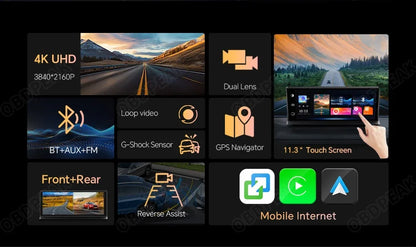 11.3 inch Car DVR 4K Dash Cam