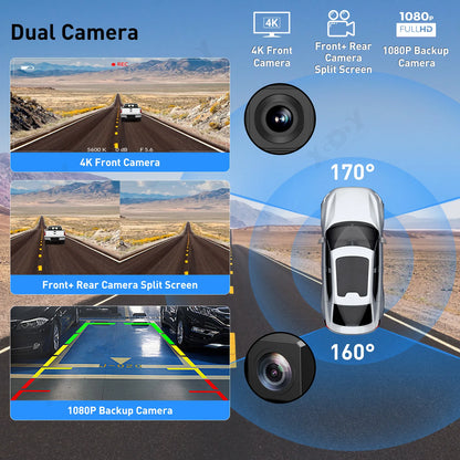 XGODY 11.3" Wireless CarPlay & Android Auto Dash Cam ADAS 4K DVR