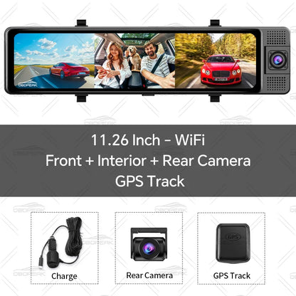 WiFi 3 Channel 4K 11.26 Inch Rearview Mirror Three Way Dash Cam