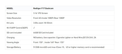 REDTIGER 3 Channel Car Camera 4k Dash Camera