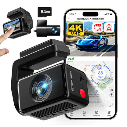 REDTIGER A4 Dash Camera Front and Rear 4k Dash Cam