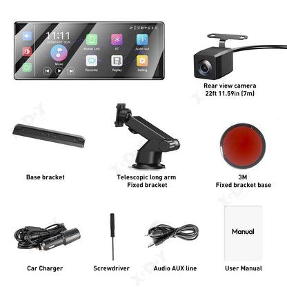 XGODY 11.3" Wireless CarPlay & Android Auto Dash Cam ADAS 4K DVR