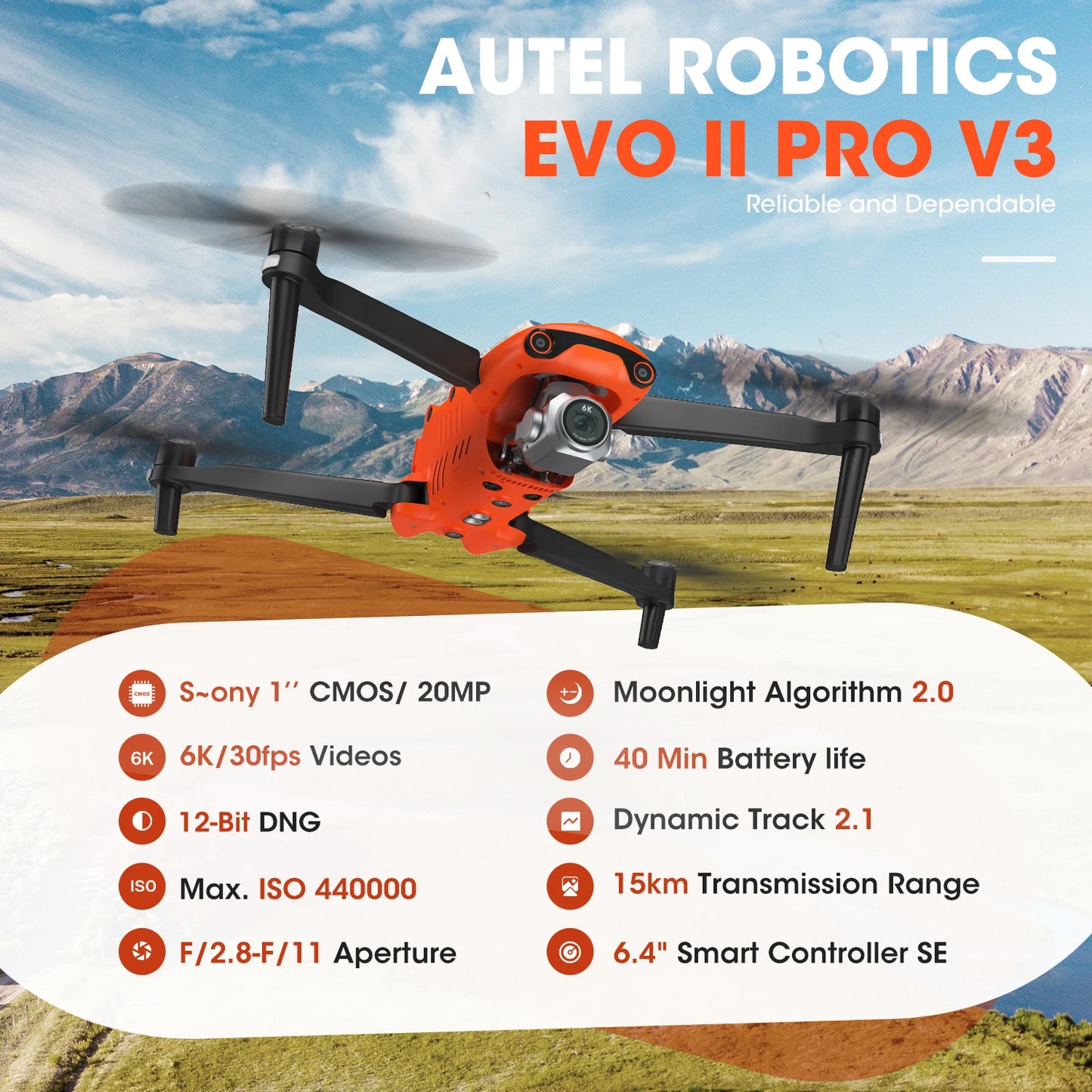Autel EVO II Pro V3 Drone 6K Professional HD Camera 1Inch CMOS 10 KM Image Transmission 720° Obstacle Avoidance Brushless Drones