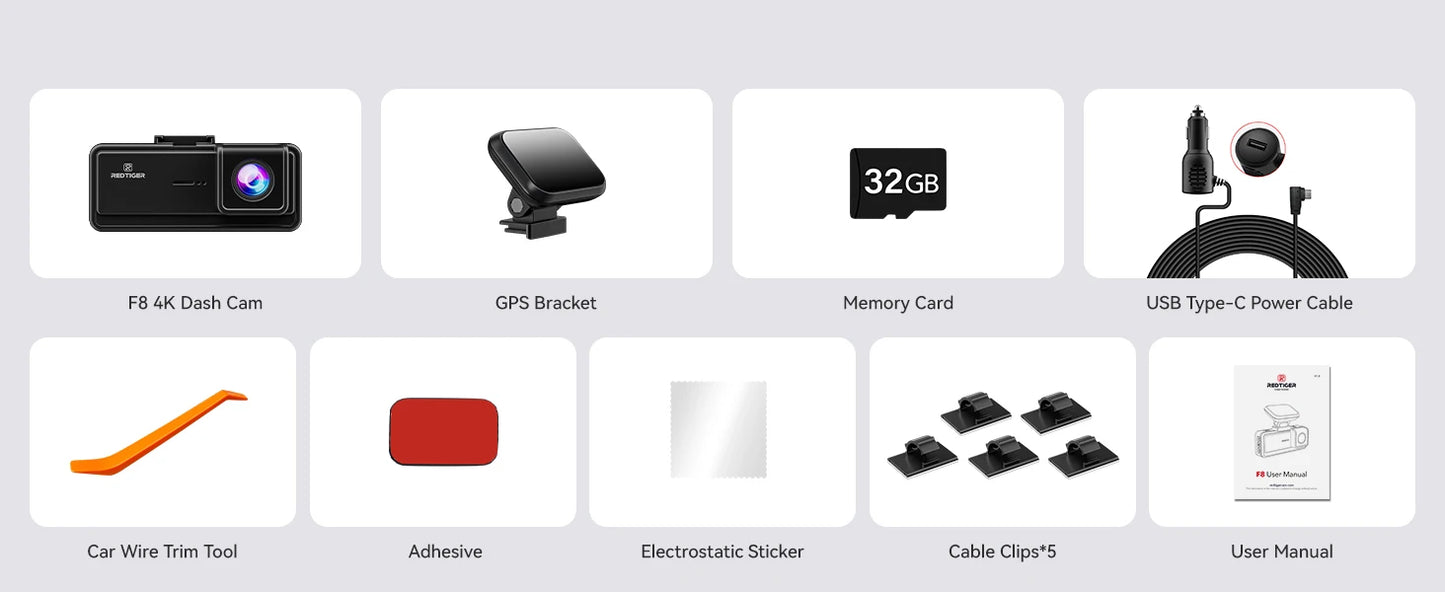 REDTIGER F8  4K+1080P 5.8G WiFi Dash Cam