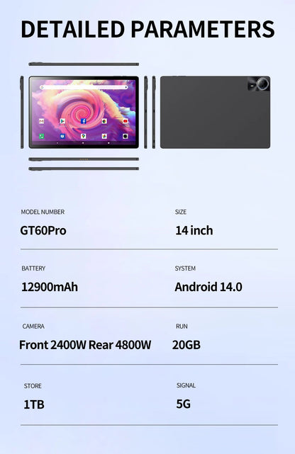 2025 Flagship 14'' Tablet 20GB RAM 1TB Storage 5G Global Version