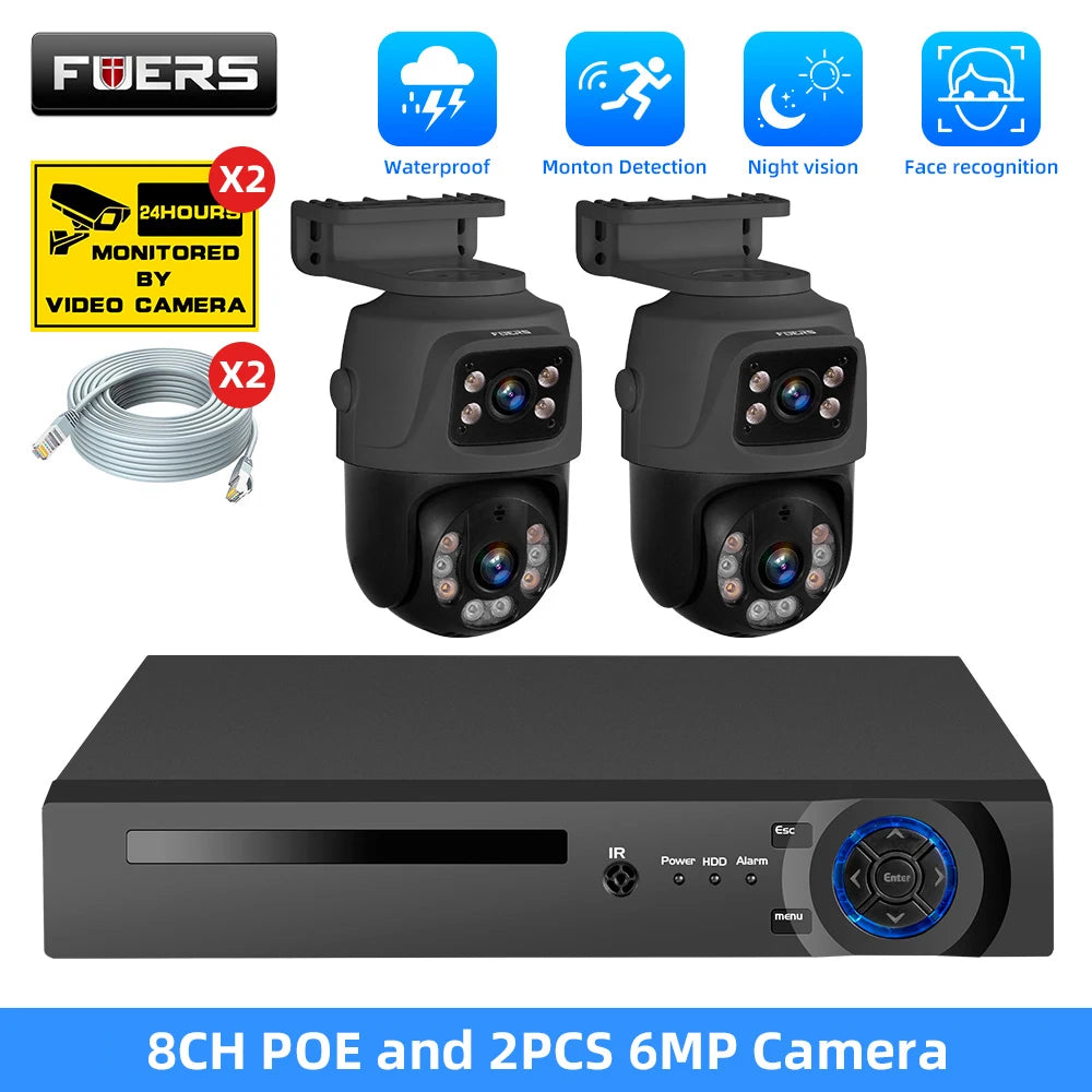 FUERS 8CH Poe 6MP Camera System Video Surveillance Kit Security Camera Ptz Camera Outdoor Camera Two Way Audio Full Color Night