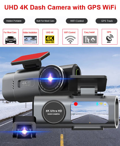 E-ACE 4K Dash Cam for Cars Dual Lens Camera DVR Video Recorder