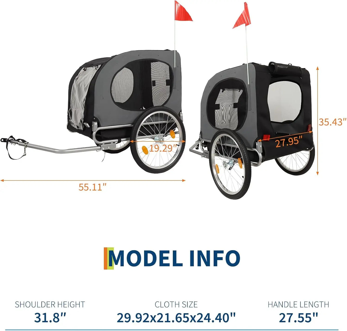 Dog Bike Trailer, 88LBS Pet Bicycle Trailer, Pet Cart Bicycle Carrier Easy Folding Cart Frame, Quick Release Wheel, Universal Bi