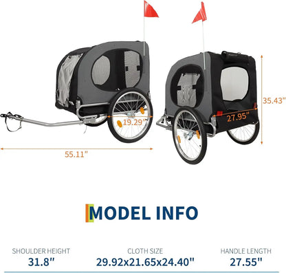 Dog Bike Trailer, 88LBS Pet Bicycle Trailer, Pet Cart Bicycle Carrier Easy Folding Cart Frame, Quick Release Wheel, Universal Bi