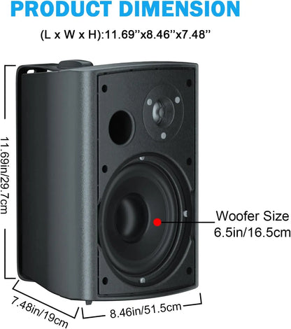 Herdio 4PCS 800W 6.5'' Outdoor Speakers Wired Waterproof Passive Wall Mount Speakers With Powerful Bass For Home Patio Poolside