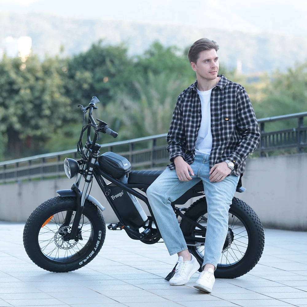 New FREEGO F0 Electric Bike for Adults 20 Inch Fat Tire Off Road E-bicycle 48V 10.4AH Battery Powerful Mountain Electric Bicycle