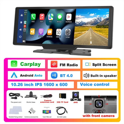 Podofo 10.26" Dash Cam 4K Rearview Camera Dashboard DVR Car Monitor