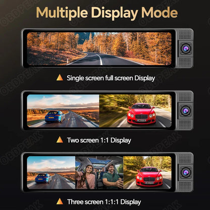 WiFi 3 Channel 4K 11.26 Inch Rearview Mirror Three Way Dash Cam