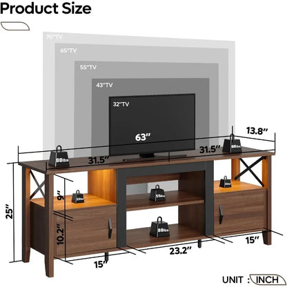 Farmhouse TV Stand for 70 inch TV, Gaming Entertainment Center with LED Lights & Storage Cabinets & Shelf