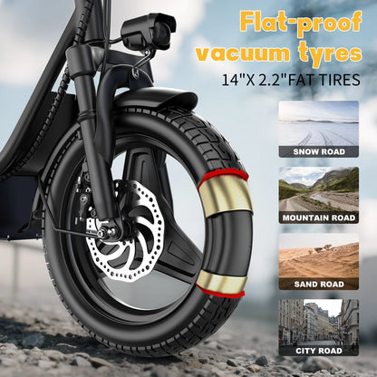 Adults Electric Scooter with Seat, 48V 15AH Foldable Electric Scooter,14" Tires,700W Peak Motor,22MPH, 30+Mile Long Range