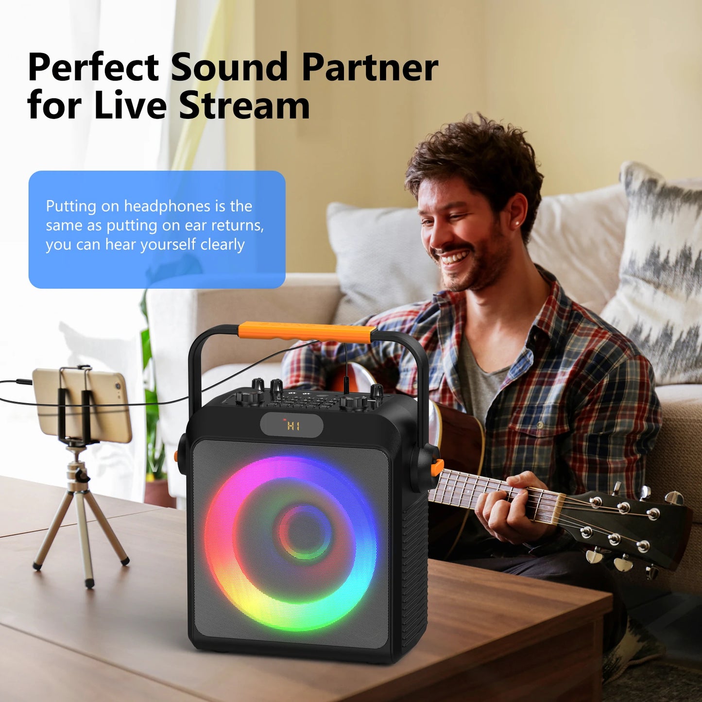 FanFun Karaoke Machine with 2 Microphones, Portable Bluetooth Speaker with RGB Light, Karaoke System for Karaoke Home Party