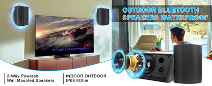 Herdio 800W 6.5 Inch Outdoor Speakers Bluetooth Waterproof Wired Tweeter Wall Mounted Subwoofer for Patio Home Theater,2 Pairs